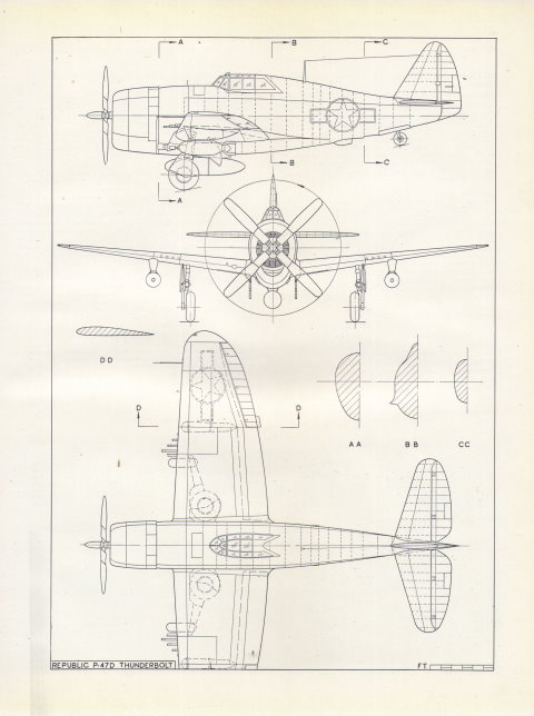 Republic P-47, рисунок Harry J.Cooper, 1/72, «Aircraft of the fighting powers» Том.V, издание 1944г
